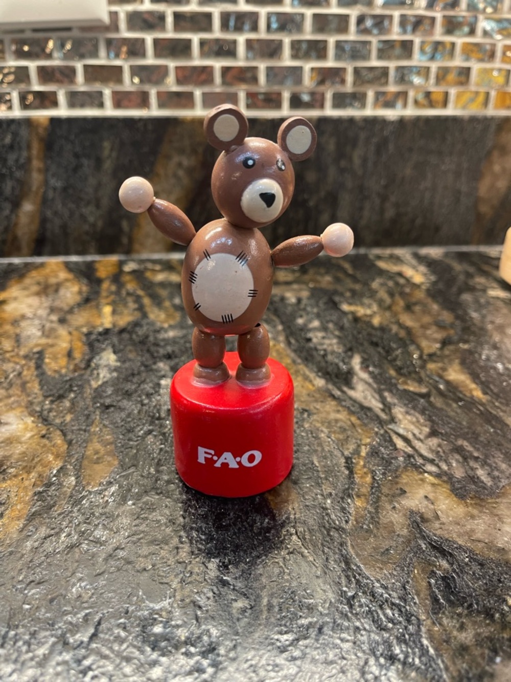 FA Brown Bear Push-Puppet with Red Base
